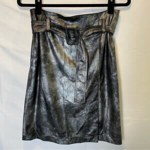 Think Tank Women’s Faux Leather Mini Skirt Size 4 Silver Reptile Print Belted